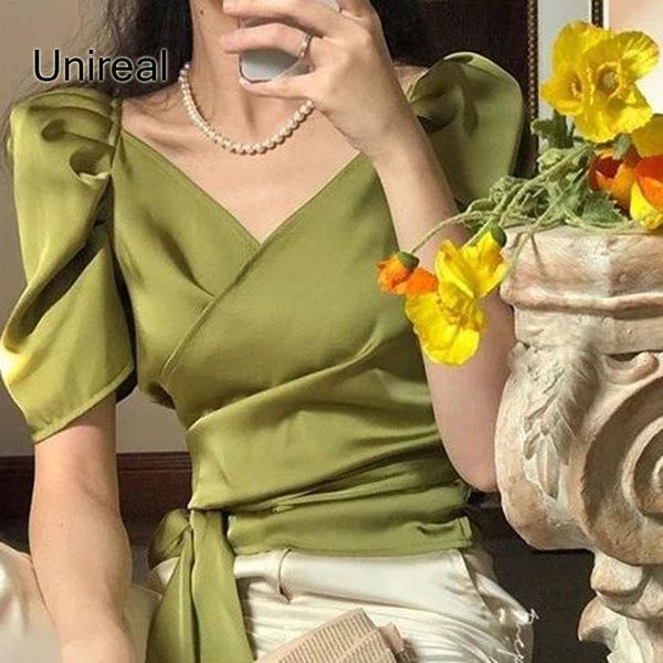women's blouses & shirts unireal 2021 summer women satin blouse shirt short sleeve elegant female vintage, White
women's blouses & shirts unireal 2021 summer women satin blouse shirt short sleeve elegant female vintage, White