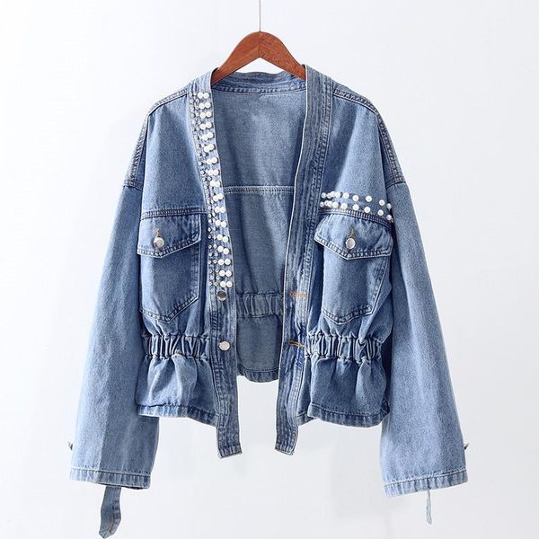 women's jackets autumn korean fashion beading diamonds elastic waist denim jacket coat female wash blue loose short jeans women outerwe, Black;brown
women's jackets autumn korean fashion beading diamonds elastic waist denim jacket coat female wash blue loose short jeans women outerwe, Black;brown