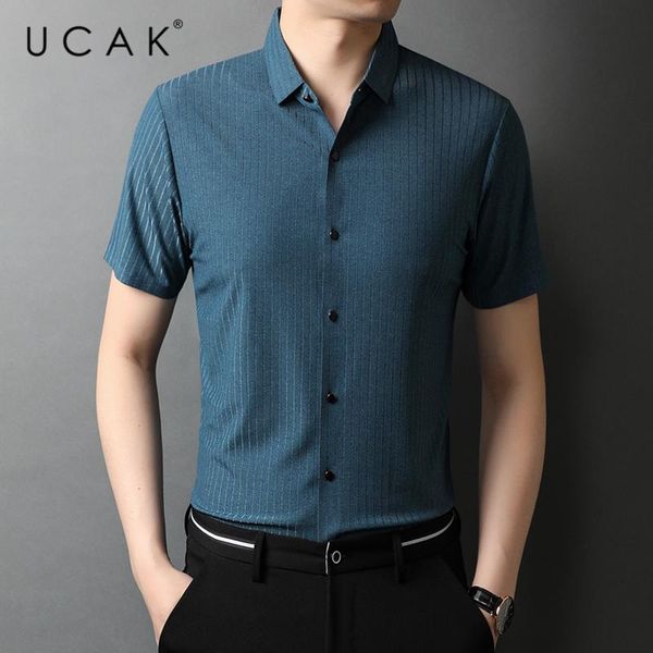men's casual shirts ucak brand summer comfortable striped men clothing fashion style streetwear soft shirt clothes homme u6214, White;black
men's casual shirts ucak brand summer comfortable striped men clothing fashion style streetwear soft shirt clothes homme u6214, White;black