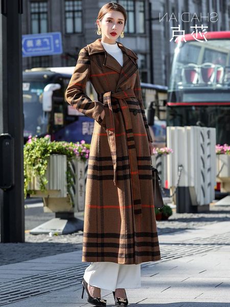 women's wool & blends long woolen coat winter 2021 korean plaid waist down and over knee cashmere, Black
women's wool & blends long woolen coat winter 2021 korean plaid waist down and over knee cashmere, Black