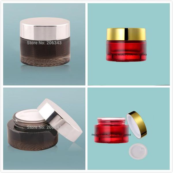 storage bottles & jars 50g dark brown/red glass cream jar with shiny gold/silver lid for essence/eye cream/day night cream/moisturizer/gel s
storage bottles & jars 50g dark brown/red glass cream jar with shiny gold/silver lid for essence/eye cream/day night cream/moisturizer/gel s