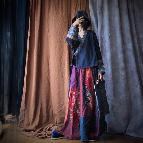 women loose elastic waist linen skirts ladies patchwork flax skirt female 2021 summer autumn skirts, Black 
women loose elastic waist linen skirts ladies patchwork flax skirt female 2021 summer autumn skirts, Black