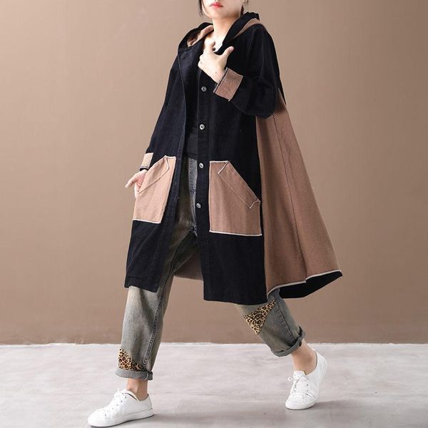 women's jackets autumn clothing 2021 korean loose large size retro hooded stitching corduroy windbreaker jacket female vintage outerwea, Black;brown
women's jackets autumn clothing 2021 korean loose large size retro hooded stitching corduroy windbreaker jacket female vintage outerwea, Black;brown