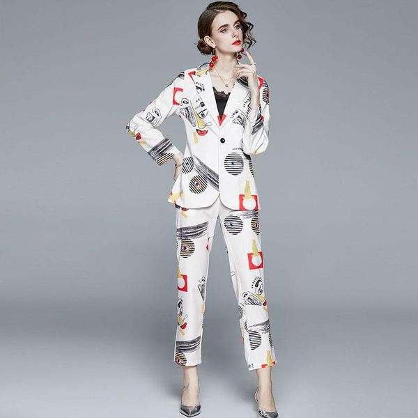 women's two piece pants women cartoon graffiti print suit set office notched jacket blazer + high elastic waist pencil autumn 2 sets s5, White
women's two piece pants women cartoon graffiti print suit set office notched jacket blazer + high elastic waist pencil autumn 2 sets s5, White