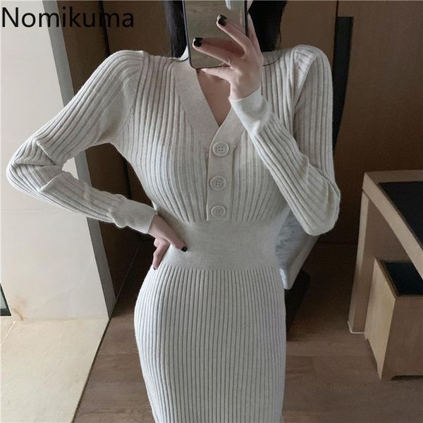 casual dresses nomikuma autumn winter knitted slim basic korean buttons v-neck bodycorn vestido 2021 women sweater dress 6d659, Black;gray
casual dresses nomikuma autumn winter knitted slim basic korean buttons v-neck bodycorn vestido 2021 women sweater dress 6d659, Black;gray