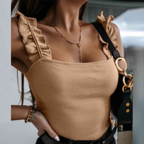 40 tank square collar women shirts solid knit casual basic summer ribbed slim ruffles clothing elegant tee, White
40 tank square collar women shirts solid knit casual basic summer ribbed slim ruffles clothing elegant tee, White