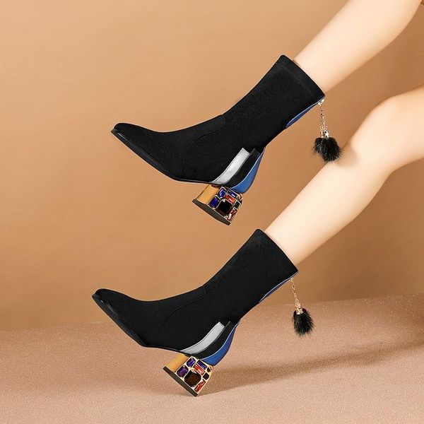 boots plus velvet warm stretch women 2021 spring mid-heel short rhinestone party dress mid-tube thin riding, Black
boots plus velvet warm stretch women 2021 spring mid-heel short rhinestone party dress mid-tube thin riding, Black