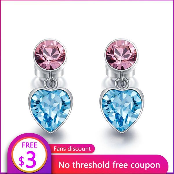 

dangle & chandelier rieen original design fashion earrings jewelry from austrian crystal for women heart blue brilliant drop, Silver