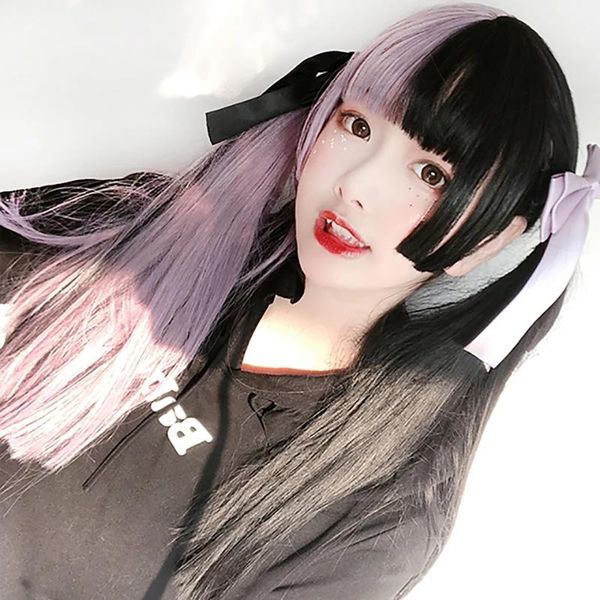 synthetic wigs hair half black purple long straight lolita cosplay for women neat bangs
synthetic wigs hair half black purple long straight lolita cosplay for women neat bangs