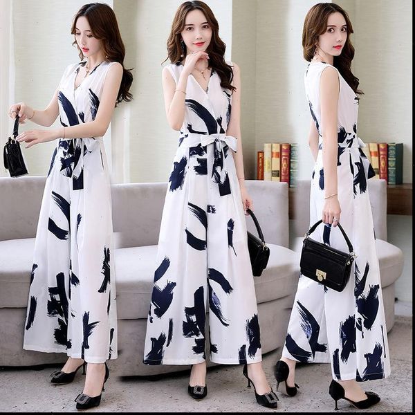 2021 new women vintage v neck print chic female siamese sleeveless bow tied sashes wide leg conjoined pants t174, Black;white
2021 new women vintage v neck print chic female siamese sleeveless bow tied sashes wide leg conjoined pants t174, Black;white