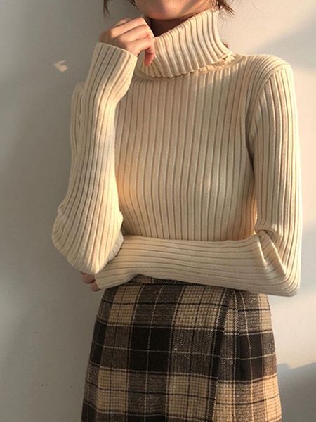 warm and slim knit knit with high collar, White;black
warm and slim knit knit with high collar, White;black