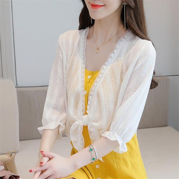 women's blouses & shirts 2021 summer chiffon blouse kimono cardigan women 3/4 sleeve thin sunscreen coat korean fashion lace up waist c, White
women's blouses & shirts 2021 summer chiffon blouse kimono cardigan women 3/4 sleeve thin sunscreen coat korean fashion lace up waist c, White