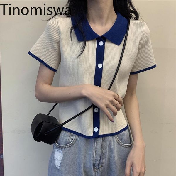 women's t-shirt tinomiswa contrast color t shirts summer knitted women turn down collar short sleeve casual all-match tshirts graphic, White
women's t-shirt tinomiswa contrast color t shirts summer knitted women turn down collar short sleeve casual all-match tshirts graphic, White