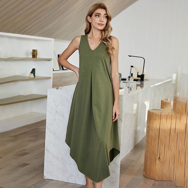 2021 new women's casual v neck sleeveless high waist irregular hem long summer elegant solid loose vest dress female s8go, Black;gray
2021 new women's casual v neck sleeveless high waist irregular hem long summer elegant solid loose vest dress female s8go, Black;gray