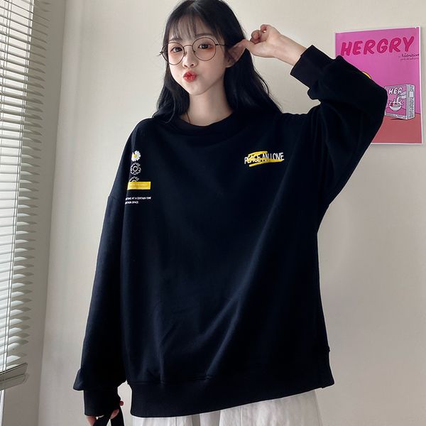2021 new autumn letter print long sleeve college wind sweatshirt women round neck pullover drop shoulder sleeves y7cx, Black
2021 new autumn letter print long sleeve college wind sweatshirt women round neck pullover drop shoulder sleeves y7cx, Black