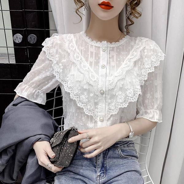 women's blouses & shirts lace chiffon shirt women 2021 summer french temperament round neck ruffled short-sleeved top, White
women's blouses & shirts lace chiffon shirt women 2021 summer french temperament round neck ruffled short-sleeved top, White
