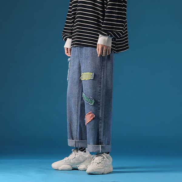 2021 new men's baggy homme classic casual cargo pocket wash jeans patch decorate straight pants biker denim trousers -2xl bs97, Blue
2021 new men's baggy homme classic casual cargo pocket wash jeans patch decorate straight pants biker denim trousers -2xl bs97, Blue