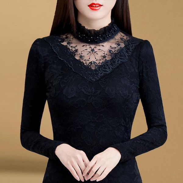 women's blouses & shirts women blouse lace long-sleeve autumn winter high collar ropa de mujer, White
women's blouses & shirts women blouse lace long-sleeve autumn winter high collar ropa de mujer, White