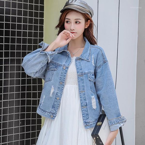 female loose student wild single-breasted retro blue long-sleeved short jacket ripped denim ladies coat women's jackets, Black;brown
female loose student wild single-breasted retro blue long-sleeved short jacket ripped denim ladies coat women's jackets, Black;brown