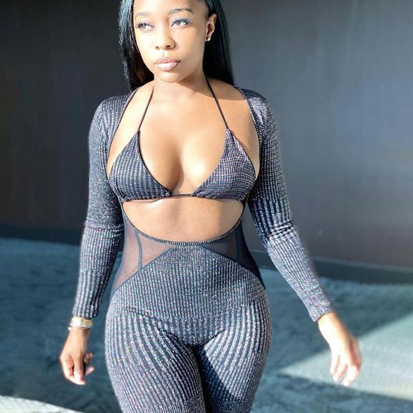 gym clothing streetwear long sleeve bodysuit transparent mesh jumpsuit women bra two peices set hollow out vest skinny casual outfit, White;black
gym clothing streetwear long sleeve bodysuit transparent mesh jumpsuit women bra two peices set hollow out vest skinny casual outfit, White;black