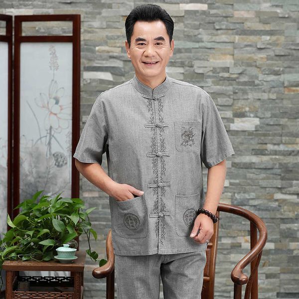 tang short sleeve men's suit cotton linen hanfu father summer embroidery style grandfather casual suits, Gray
tang short sleeve men's suit cotton linen hanfu father summer embroidery style grandfather casual suits, Gray