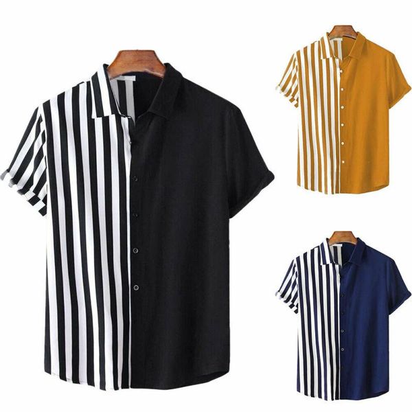 men's casual shirts cozok short mens fashion sleeve striped button color patchwork men turn clothing, White;black
men's casual shirts cozok short mens fashion sleeve striped button color patchwork men turn clothing, White;black