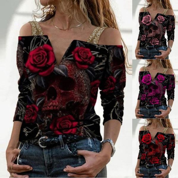 women's blouses & shirts gothic blouse women long sleeve skull rose print v-neck shirt casual spring autumn plus size cold shoulder s-, White
women's blouses & shirts gothic blouse women long sleeve skull rose print v-neck shirt casual spring autumn plus size cold shoulder s-, White