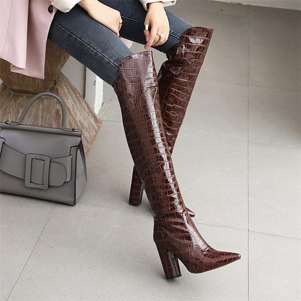 boots band designer pointed toe knee high winter woman shoes block heel riding long faux leather women brown white, Black
boots band designer pointed toe knee high winter woman shoes block heel riding long faux leather women brown white, Black