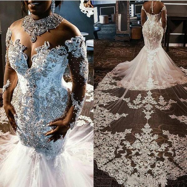 vintage high-neck plus size african mermaid bridal gowns tulle applique beads wedding dresses long sleeve lace-up back vestido de novia, White
vintage high-neck plus size african mermaid bridal gowns tulle applique beads wedding dresses long sleeve lace-up back vestido de novia, White