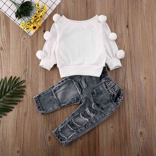 toddler baby girl clothes solid color hair ball sweater ripped denim long pants 2pcs outfits cotton set, White
toddler baby girl clothes solid color hair ball sweater ripped denim long pants 2pcs outfits cotton set, White