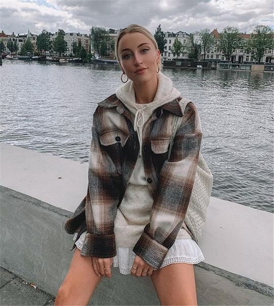 women's jackets happie queens autumn pockets oversized plaid women streetwear long sleeve office coats outerwear, Black;brown
women's jackets happie queens autumn pockets oversized plaid women streetwear long sleeve office coats outerwear, Black;brown