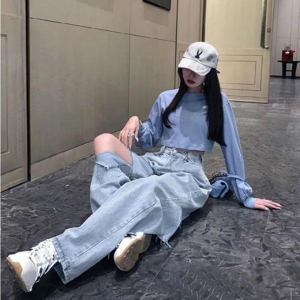 women's jeans womens vintage hole wide leg trousers streetwear high waist leisure denim korean baggy straight pants, Blue
women's jeans womens vintage hole wide leg trousers streetwear high waist leisure denim korean baggy straight pants, Blue