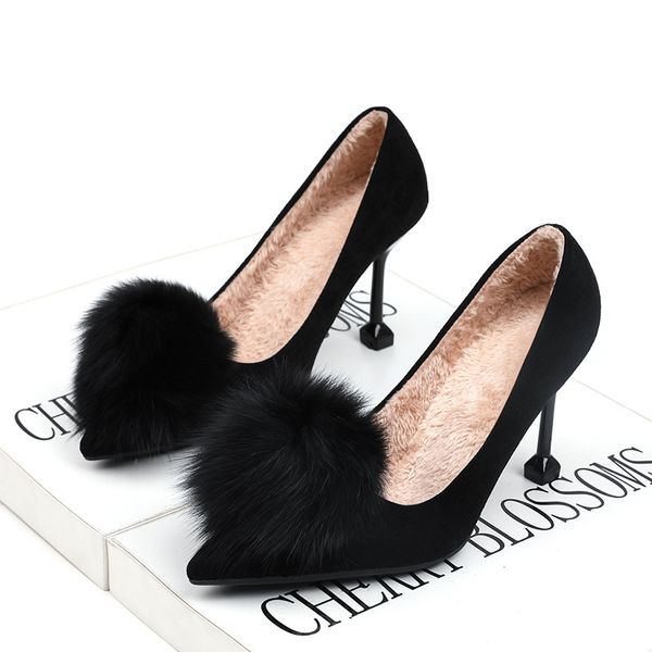 fur high heels 2021 new autumn and winter suede fur ball womens shoes pointed toe shoes socialite kitten heel, Black
fur high heels 2021 new autumn and winter suede fur ball womens shoes pointed toe shoes socialite kitten heel, Black