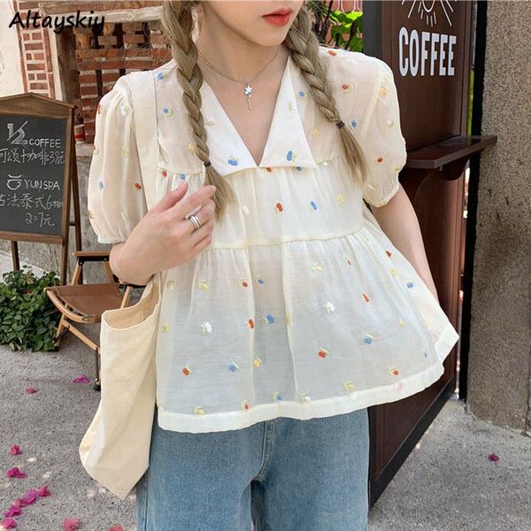 women's blouses & shirts women breathable embroidery design elegant mujer cropped puff short sleeve gentle french style sweet summer, White
women's blouses & shirts women breathable embroidery design elegant mujer cropped puff short sleeve gentle french style sweet summer, White