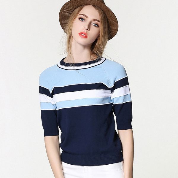 2021 new spring summer casual half sleeve striped knitted o neck pullover slim sweater women jumper knitwear camisola chandail trui 0sdb, White;black
2021 new spring summer casual half sleeve striped knitted o neck pullover slim sweater women jumper knitwear camisola chandail trui 0sdb, White;black