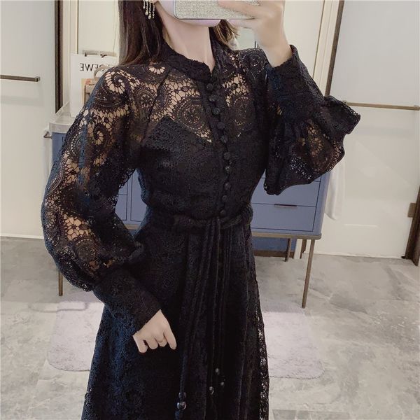 2021 new elegant hollow out women dress stand lantern sleeve high waist bandage with vest midi dresses female fashion ki2l, Black;gray
2021 new elegant hollow out women dress stand lantern sleeve high waist bandage with vest midi dresses female fashion ki2l, Black;gray