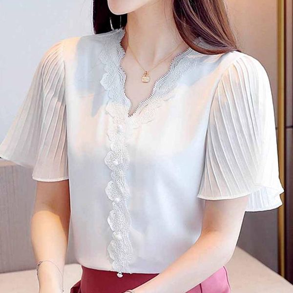 women's blouses & shirts summer white blouse women short sleeve v-neck lace chiffon shirt blusas mujer de moda 2021 femme d231
women's blouses & shirts summer white blouse women short sleeve v-neck lace chiffon shirt blusas mujer de moda 2021 femme d231