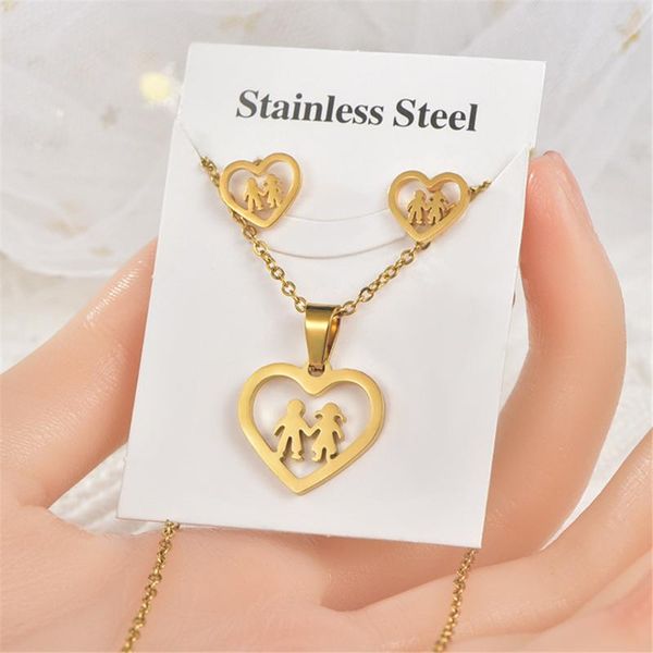 pendant necklaces 316l stainless steel love heart family ecg necklace earring set women's jewelry, Silver
pendant necklaces 316l stainless steel love heart family ecg necklace earring set women's jewelry, Silver