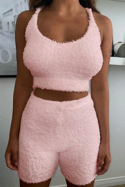 two piece fluffy pajama sets women halter backless bralette crop bodycon mini shorts trousers set underwear homewear 2020, Black;red
two piece fluffy pajama sets women halter backless bralette crop bodycon mini shorts trousers set underwear homewear 2020, Black;red