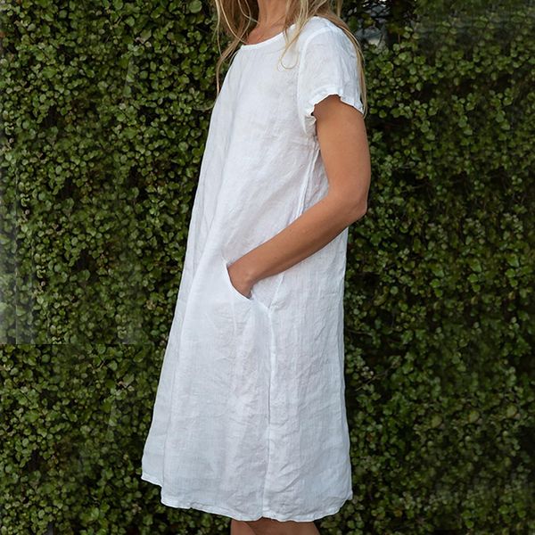 summer casual short sleeve women dresses round neck pocket dreess plus size cotton and linen dress, Black;gray
summer casual short sleeve women dresses round neck pocket dreess plus size cotton and linen dress, Black;gray