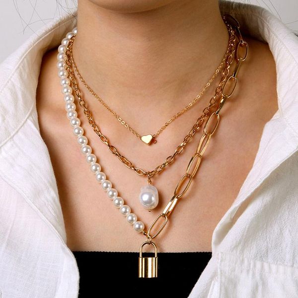 chokers punk gold color thick chain layered necklace for women retro heart pearl lock multilayer collar choker jewelry, Golden;silver
chokers punk gold color thick chain layered necklace for women retro heart pearl lock multilayer collar choker jewelry, Golden;silver