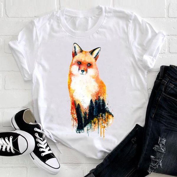 women short sleeve watercolor spring fox cartoon animal 90s clothing clothes ladies graphic print tee tshirt female t-shirt, White
women short sleeve watercolor spring fox cartoon animal 90s clothing clothes ladies graphic print tee tshirt female t-shirt, White