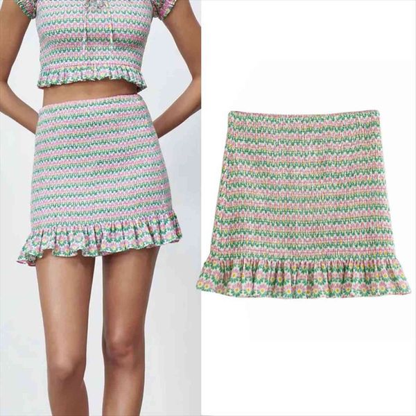 za summer print women skirt high waist mini vintage ruffle ruched chic a line cottagecore female, Black
za summer print women skirt high waist mini vintage ruffle ruched chic a line cottagecore female, Black