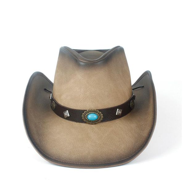 cloches leather women and men cowboy hat for gentleman western dad jazz with punk belt cowgirl sombrero fedora cap, Blue;gray
cloches leather women and men cowboy hat for gentleman western dad jazz with punk belt cowgirl sombrero fedora cap, Blue;gray
