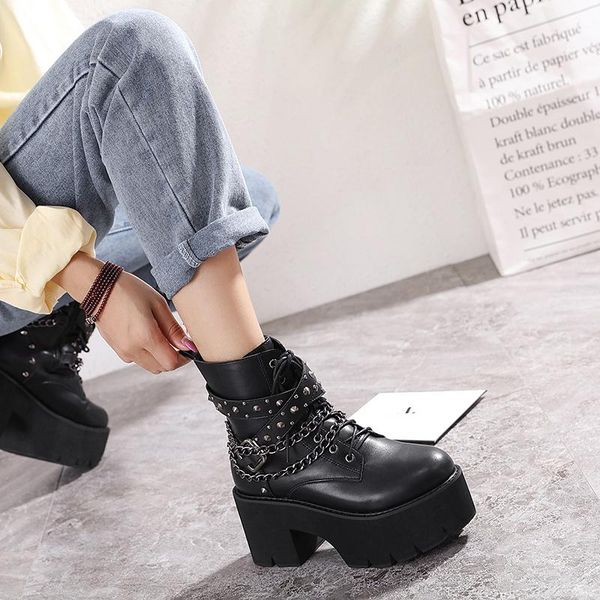 boots rivet belt buckle 8cm high heel women thick, Black
boots rivet belt buckle 8cm high heel women thick, Black