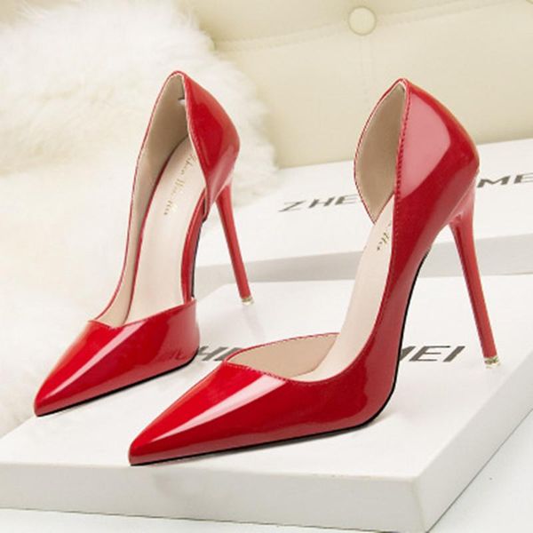 dress shoes fashion concise solid patent leather shallow women pumps cut-outs pointed toe high heels 10cm, Black
dress shoes fashion concise solid patent leather shallow women pumps cut-outs pointed toe high heels 10cm, Black