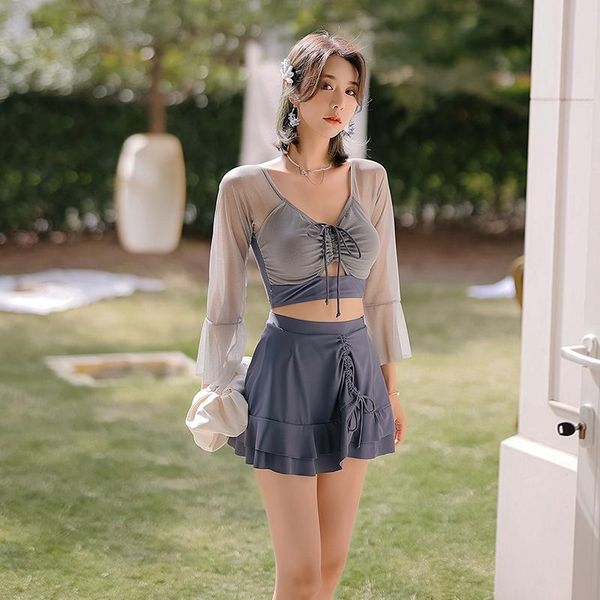 tulle long sleeve swimwear for women grey three piece swimsuit ruffle skirt high waist shorts beachwear female bathing suit
tulle long sleeve swimwear for women grey three piece swimsuit ruffle skirt high waist shorts beachwear female bathing suit