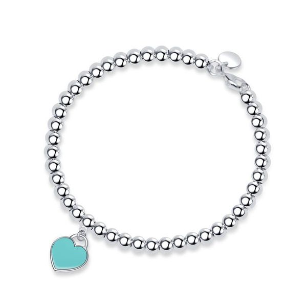 link, chain s925 silver enamel blue heart powder love round beads trendy bracelet bracelets for women, Black
link, chain s925 silver enamel blue heart powder love round beads trendy bracelet bracelets for women, Black