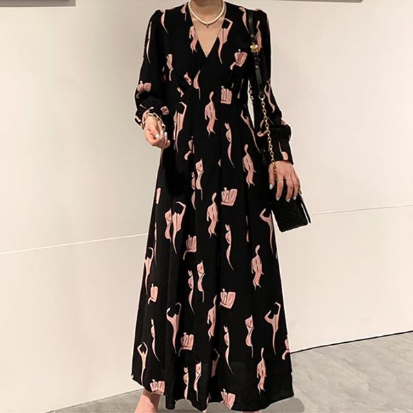 casual dresses korean fashion 2021 spring summer dress women v neck long sleeve printing plus size maxi, Black;gray
casual dresses korean fashion 2021 spring summer dress women v neck long sleeve printing plus size maxi, Black;gray
