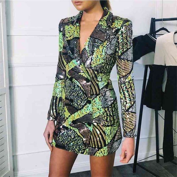 women designer long sleeve elegant gliter sequins blazer dress ladies celebrity evening party vestido 210527, Black;gray
women designer long sleeve elegant gliter sequins blazer dress ladies celebrity evening party vestido 210527, Black;gray